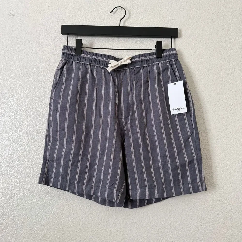 Goodfellow & Co The Vacay Pull-On Shorts Linen Blend gray stripe 7” inseam